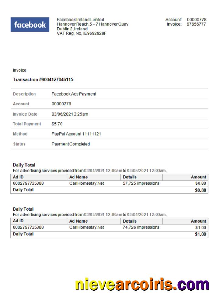 USA Facebook invoice